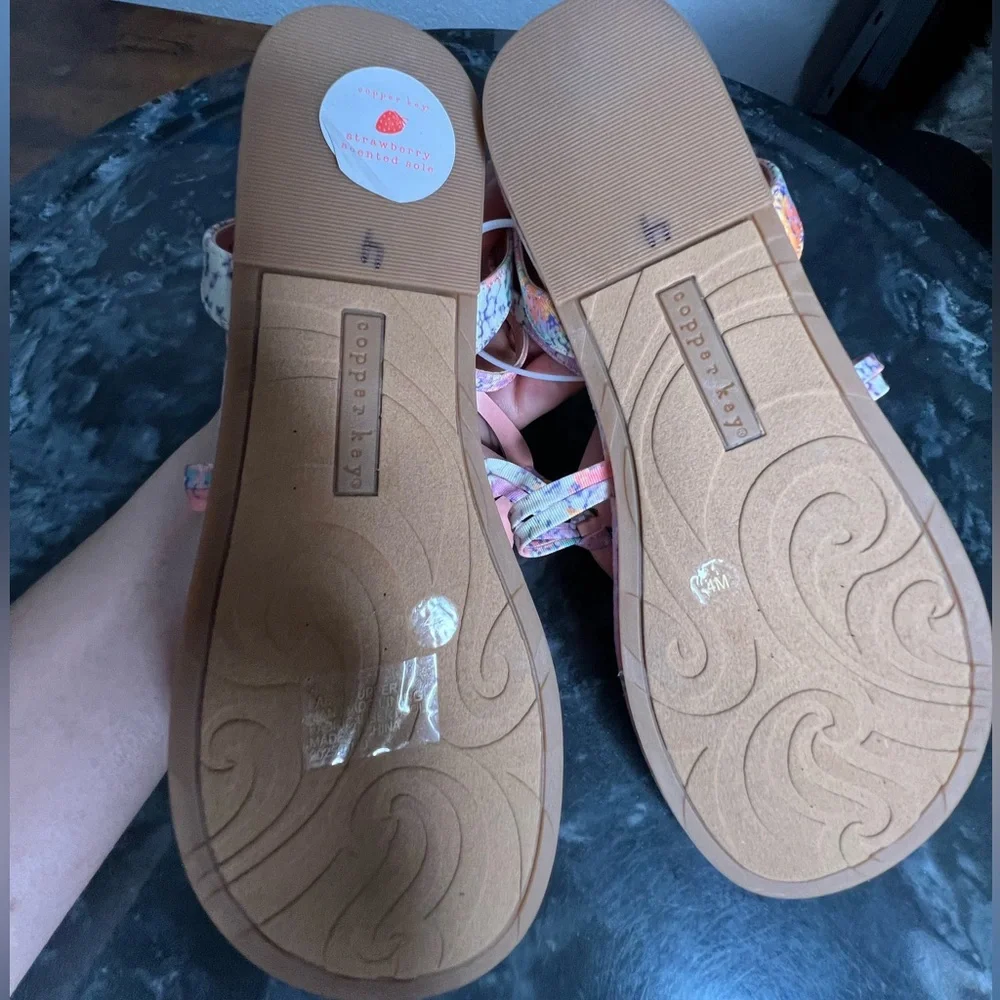 Copper Key Pink and Orange Sandals with Butterfly Design